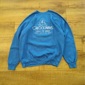 VTG Hanes Oregonians Walk On Water Adult XL Sweatshirt Rain Joke Blue Y2K